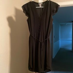 H&M Black Short Dress with wrap around tie, ruffled sleeves, & pleated chest